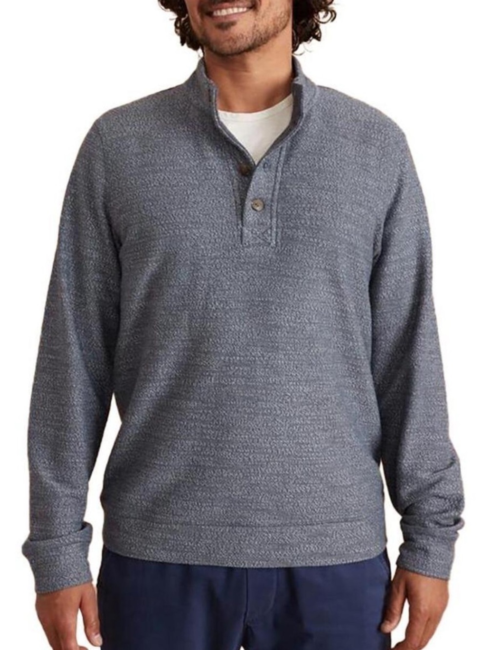 MARINE LAYER Clayton Textured Pullover Henley Blue Grey Men's Large